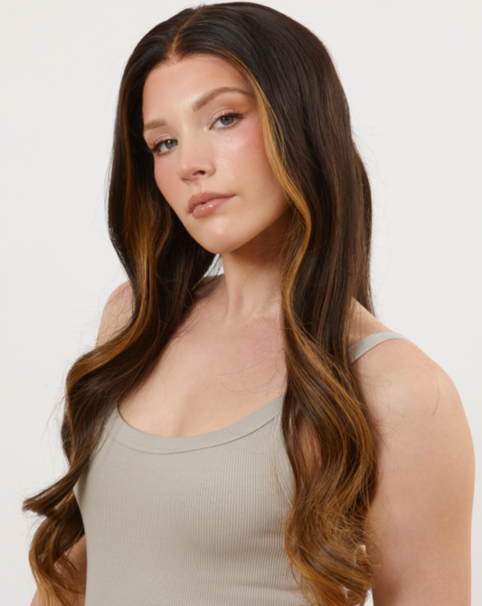 N95 Wavy Hair Wig With Caramel Partial Balayage Color
